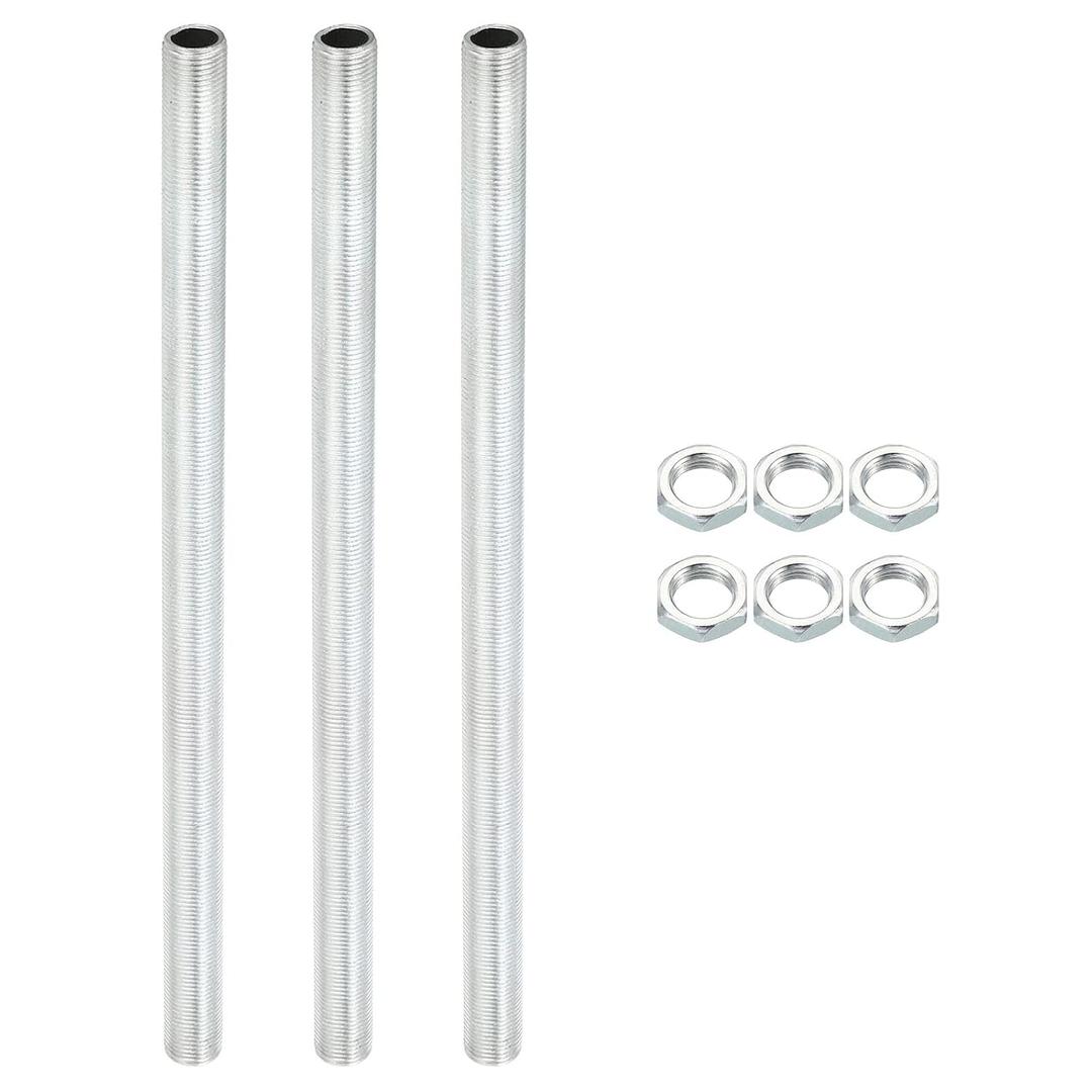 PATIKIL M12 Thread 8.66" Lamp Pipe Kit with Lock Nuts, 3 Set All Thread Rods Fasteners Hardware for Chandelier Ceiling Light DIY, Zinc Plating