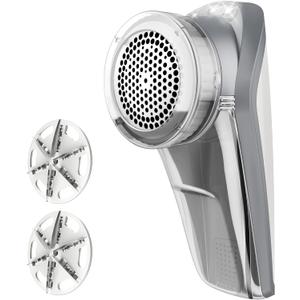 MR.SIGA Fabric Shaver and Lint Remover, Battery Operated Portable Lint Shaver with LED Lights, 2 Replaceable 6-Leaf Blades, Cream/Gray