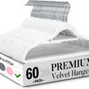 Smartor White Velvet Hangers 60 Pack, Space Saving Clothes Hangers with Tie Bar, Non-Slip Felt Hanger with Shoulder Notches, Heavy Duty Suit Hanger for Coat, Shirt, Pants, Dress