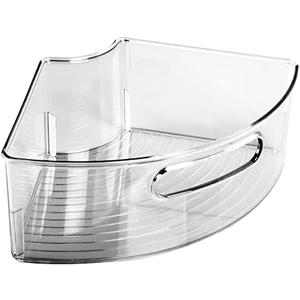 mDesign Plastic Lazy Susan Cabinet Storage Bin with Front Handle for Kitchen Countertop, Pantry, Shelf, Fridge Organization - Hold Food, Drinks, Snacks - Ligne Collection - Smoke Gray Tint ((Pack of 1))