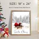 Set of 3 Framed Christmas Wall Art Farmhouse Santa Claus Is Coming To Town Wall Decor Vintage Holiday Home Decor (Brown, 16x24)