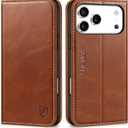 SHIELDON Genuine Leather Wallet Case for iPhone 17 Pro Max 6.9-inch 2025 | Flip | Magnetic Cover | RFID Blocking Credit Card Holder | Kickstand | Shock-Absorbent Case | Retro Brown
