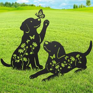 Metal Dog Garden Decor for Outside, 17 Inch Labrador Dog Gifts for Women Men, Rust-Proof Garden Stakes Black Silhouette Yard Art Statues, Yard Decorative for Patio Lawn Ornaments, Set of 2