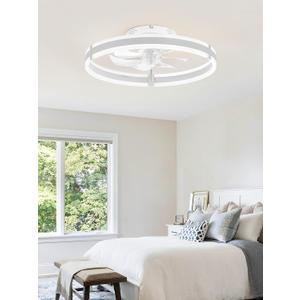 ZMISHIBO Ceiling Fans with Lights and Remote, 19.7'' Low Profile Ceiling Fan, 3000-6000K Dimmable Modern Flush Mount LED Fan Light, 6 Wind Speeds, White Fandelier Ceiling Fans for Bedroom