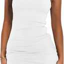 LCNBA Women's Sexy Sleeveless Boat Neck mini Dress Bodycon Party Club Double Layer Dress White Large