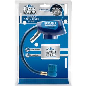 Arctic Freeze Car Air Conditioner Refrigerant Gauge and Hose, Reusable AC Recharge Kit Compatible with R-134A Cans with Self Sealing Valves, InterDynamics