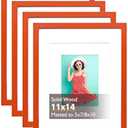 KINLINK 11x14 Picture Frame Orange, Solid Wood Frames with Acrylic Plexiglass for Pictures 5x7/8x10 with Mat or 11x14 without Mat, Tabletop and Wall Mounting Display, Set of 3