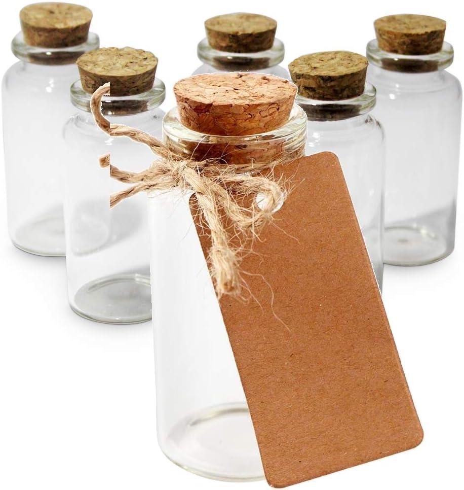 Small Glass Bottles with Cork Stoppers, Mini Vials Cork, Tiny Glass Jars for Favors Wedding Party Supplies DIY Crafts, Baby Shower Favors, School Projects (48)