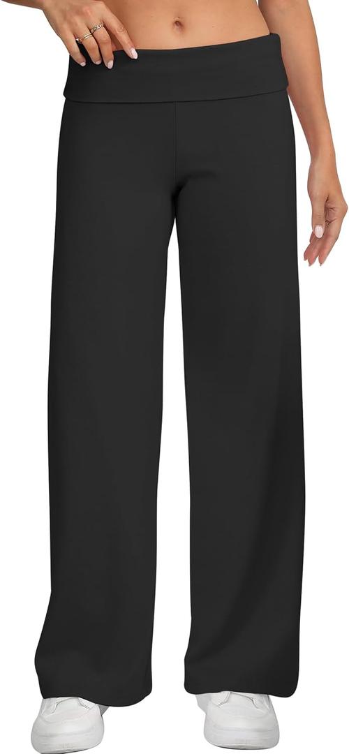 HeSaYep Women's Wide Leg Sweatpants Workout Lounge Pants Fold Over Low Rise Yoga Pants (Black, XS)