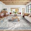 10x14 Extra Large Washable Area Rug, Soft Neutral Vintage Boho Rug for Living Room, Bedroom, Office, Farmhouse, Low Pile Imitation Wool Non Slip Carpet Ideal for High-Traffic Areas, Blue Grey