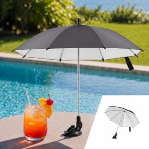 Novabright 1 PC Mini Drink Umbrella with Base, Desktop Table Umbrella for Drinks & Phones, Portable Sunshade for Outdoor Patio, Pool, Camping, Picnic(Suction Cup Style,Black)