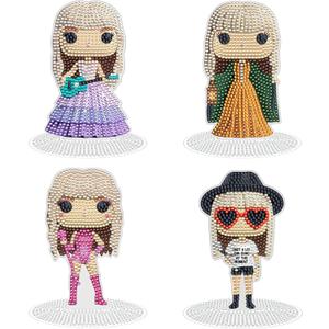 Lustriona Taylor Diamond Art Kits Taylor Merch Taylor Gifts for Women 4 Pcs Acrylic Diamond Painting Kit Stand Up Diamond Art Kits for Adults (Black)