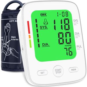 Blood Pressure Monitor for Home Use, Automatic Upper Arm Blood Pressure Machine with Large LCD Display, Adjustable Cuff (9 to 17 inches), 2 x 99 Memory Sets, Easy to use/Travel