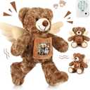 Leyndo 12 Inch Angel Remembrance Bear Plush Stuffed Animal with Recorder Soft Plush Animal Toy with a Picture Frame for Baby Shower Birthday Party Wedding Gift(Dark Brown)