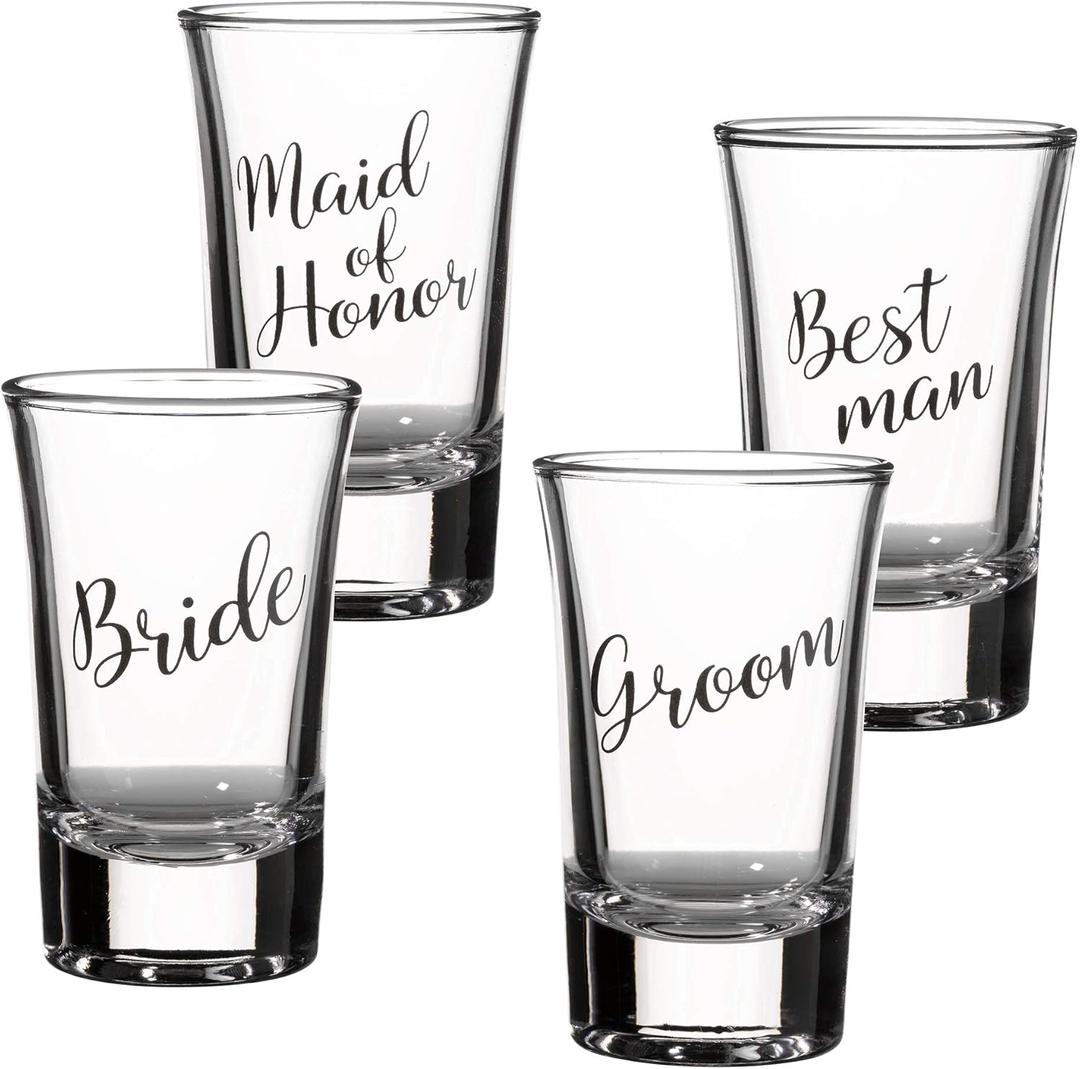 Lillian Rose Bride, Groom, Maid of Honor, and Best Man Shot Glass Set