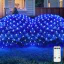 JMEXSUSS Blue Christmas Net Lights 360 LED 12ft x 5ft Bush Lights Plug in Outdoor 8 Modes Connectable for Christmas Bush Decorations, Clear Wire
