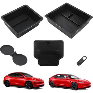 Upgrade 5PCS Center Console Organizer Tray for Tesla New Model Y 2025-2026 Juniper Accessories & Model 3 2024-2025 Highland Accessories, Cup Holder, Armrest Drawer Organizer & Hidden Storage Box