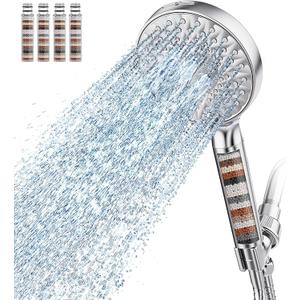SR SUN RISE Filtered Shower Head with Handheld High Pressure 9 Spray Mode Showerhead Detachable Shower Head Water Softener Filters Beads for Hard Water Remove Chlorine 4 Filters Chrome