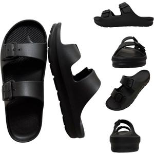 Trailvia Comfortable Footbed Sandals for Men & Women  Adjustable Buckle & Arch Support, Waterproof Summer Slides for Outdoor, Beach & Everyday Adventures (Black, M)