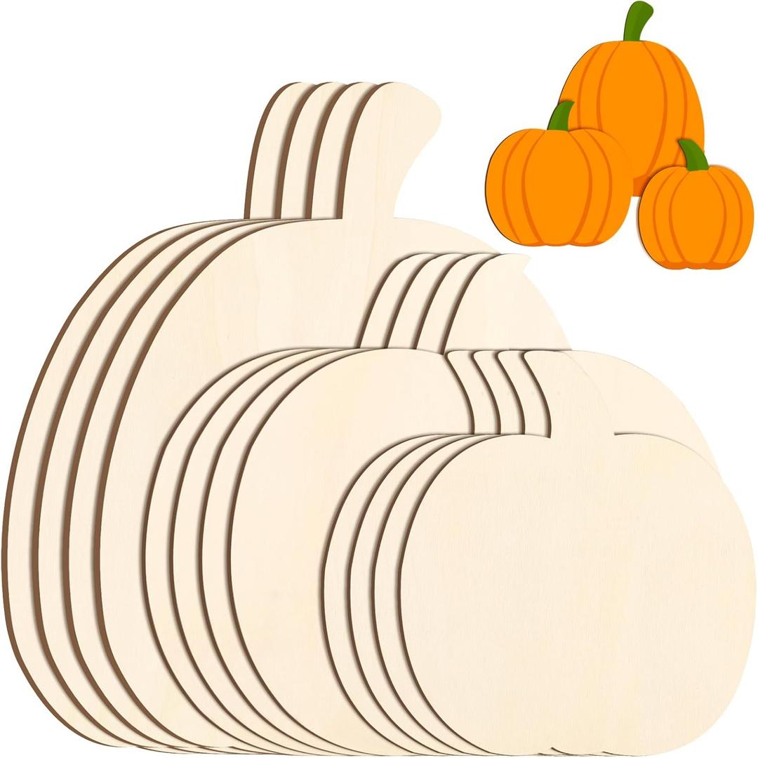 Jetec 12 Pcs Thanksgiving Wooden Pumpkin Cutouts Large Size Fall Unfinished Decor Multiple Styles Thanksgiving Wood Cutouts Blank Wooden Pumpkins for Crafts Paint Fall DIY Harvest Party Supplies