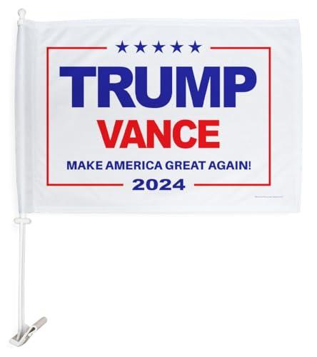 Trump Vance 2024 Flag for Car Accessories Bandera para Carros Window Clip Pole Mount Kit Rally Shooting 2024 Poster Auto Decor MAGA Sign Outdoor Decorations Republican Gift Made in USA