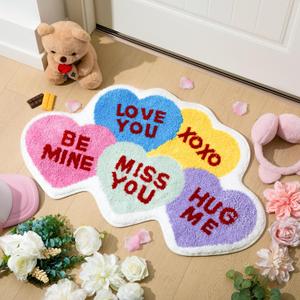 Tinideya 32"x20" Valentine Bathroom Rug Conversation Heart Door Mat Colorful Heart Rug Funny Non Slip Washable for Bathroom Shower Living Room Bedroom Kitchen(Multicolor)