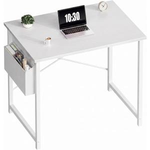 OLIXIS Small Computer Desk, 31 Inch Gaming Desks for Home Office | Writing Study Craft Work Table, Computer Workstation for Bedroom Small Spaces with Storage Bag, All White