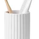 Toothbrush Holder, Tooth Brush Holder for Bathroom - Ceramic Toothbrush Cup Toothbrush Holders Countertop, Stripe Design Makeup Brush Holder Pen Holder, ANTIS'S HOME (White)
