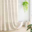 Extra Long Boho Farmhouse Shower Curtain with Tassel, Linen Bohemian French Country Chic Bathroom Shower Curtain Set, Modern Striped Textured Shower Curtain 72x84 - Beige/Cream