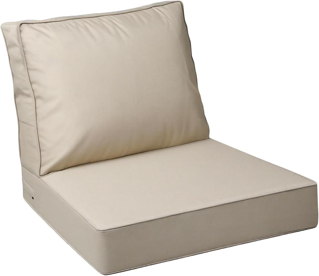 AAAAAcessories Outdoor Deep Seat Cushions with Double Welted Pillow, Waterproof, Fade-Resistant Patio Furniture Replacement Cushions, 23.5" x 25.5" x 5" + 23.5" x 19", Beige