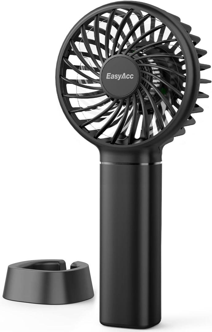 EasyAcc Mini Portable Handheld Fan, 3 Speed USB C Rechargeable Battery Operated 3350 mAh Mini Pocket Personal Lash Fan with Lanyard Base for Kids Girls Women Travel Indoor Outdoor Black