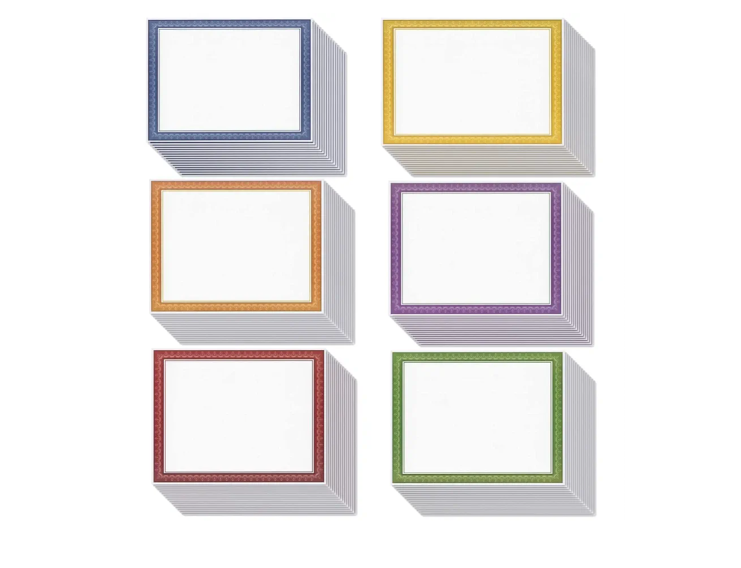 Best Paper Greetings 96 Sheets Certificate Paper for Printing - Customizable Blank Cardstock with Colored Borders for Graduation Diploma, Achievement Awards, Documents (8.5 x 11 in, 6 Assorted Colors)