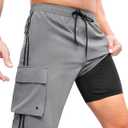 Men's Athletic Basketball Shorts - 9" Cool Dry Gym Workout Shorts with Liner and Zipper Pockets (Large, A003-grey/Black Stripe)