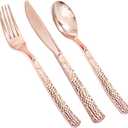 Supernal 360pcs Rose Gold Plastic Silverware,Rose Gold Utensils,Heavy Weight Plastic Cutlery,Disposable Silverware Sets Include 120 Forks,120 Spoons,120 Knives,Suitable for Wedding,Monther's Day,Party (360pcs Plastic Rose Gold Silverware)