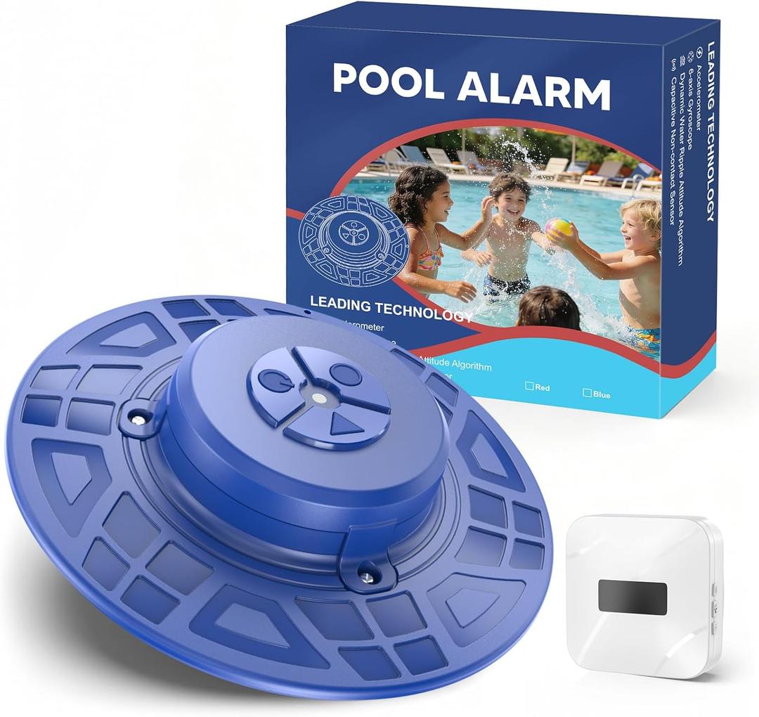 Pool Alarm for Inground & Above Ground Pools, 110dB Floating Pool Safety Alarm for Kids and Pets, 220 ft Wireless Receiver with Adjustable Sensitivity, No App or WiFi Required, Easy Setup (Blue)