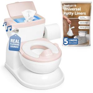 Jool Baby Real Feel 2-in-1 Potty with Wipes Storage, Flushing Sounds & Disposable Liners - Realistic Toilet - Easy to Clean & Assemble (Pink)