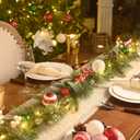 Valery Madelyn 9 Ft Pre-Lit Christmas Garland with Lights for Mantle, Lighted Outdoor Xmas Garland with Red Green White Balls Norfolk Pine for Stairs Fireplace Table Centerpiece Indoor Holiday Decor