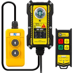 NEWTRY 2 In 1 Crane Remote, 12V Wireless Crane Remote Wire Dump Trailer Remote Control Industrial Crane Controller Hoist Truck Crane Up-Down Switch Control Station