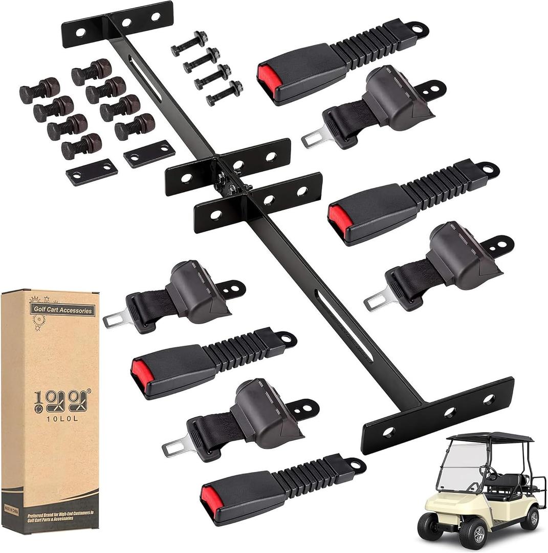 10L0L Universal Golf Cart Seat Belts, 42" Retractable Belts with Bracket Street-Legal Upgrades Fits (2+2) /(4+2) Passenger for Yamaha EZGO TXT RXV Club Car DS EV Star Most Golf Carts Front/Rear Seat