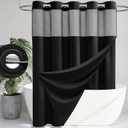Dynamene Hook Free Stall Shower Curtain & Snap in Fabric Liner with Magnets, 60 Inch Wide Waffle Shower Curtains, Mesh Top Window, 3 in 1 Shower Curtain and Liner Set, 60" W x 75" L, Black