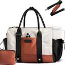 LOVEVOOK Small Gym Bag for Women with Yoga mat Holder, Mini Duffle Bag for Travel with Wet Pocket, Overnight Personal Item Bags, Lightweight Carry on Weekender Duffel for Workout, Dance, Ballet (14.5 inch-Small-2Pcs, Black-White-Brown)