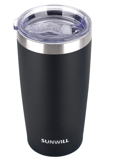SUNWILL Travel Coffee Tumbler 20 oz, Insulated Mug with Lid, Stainless Steel Cup for Outdoor, Powder Coated Black
