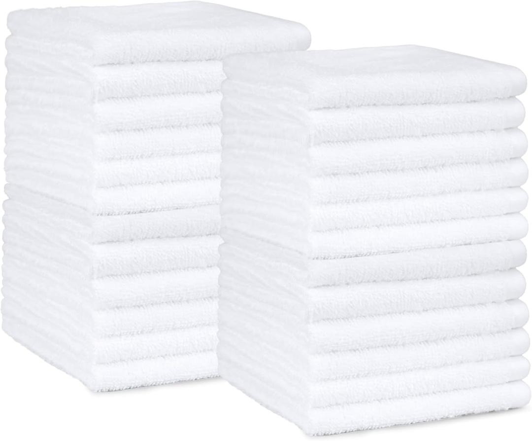 Amazon Basics Highly Absorbent, Fast Drying 100% Cotton Washcloths for Bathroom, Machine Washable, Soft, 12 x 12 in, White, 60-Pack
