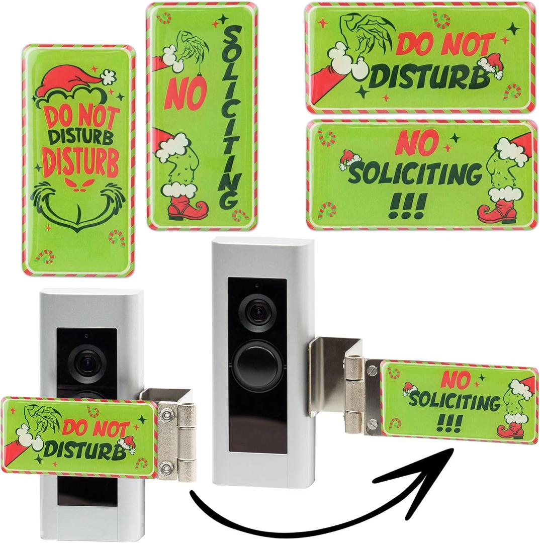 Metal No Soliciting Sign for Front Door - Fits Any Doorbell, NO SOLICITING & DO NOT DISTURB - Dual Purpose Sign, Holiday Theme (Christmas Green)