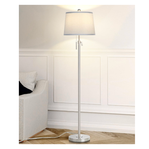 JUNNAI Floor Lamp for Living Room,Adjustable Height Standing Lamp,Dimmable Modern Floor Lamps for Bedroom Office Tall Floor Lights with Pull Chain Bulb IncludedSilver Gray Shade