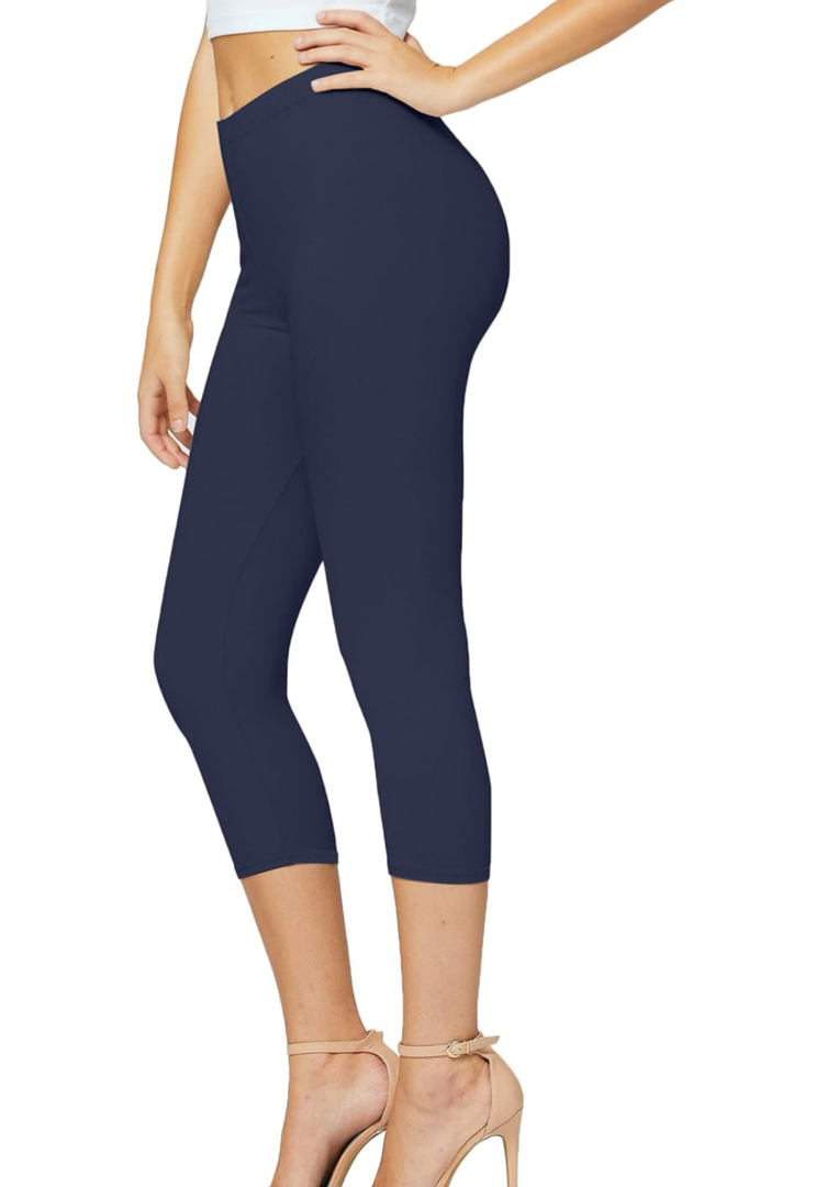 Conceited Capri Leggings for Women - Soft - High Waist Tummy Control - Essential - Regular and Plus Size - Navy Blue -XXL