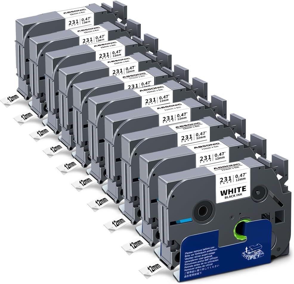 Absonic 10-Pack Tz-231 12mm 0.47" Laminated White Label Tape Compatible for Brother PTouch Tze-231 Tze231 1/2 Tze Refills Work for P Touch Label Maker PTD220 PTD210 /PT2040 PTD400 PTD600 PTH110 PTD410