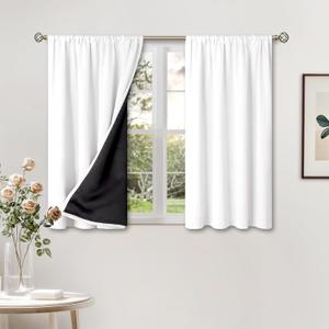 BGment Short Blackout Curtains for Small Window 40 Inch Long, Thermal Insulated Full Room Darkening Bedroom Curtains Noise Cancelling Privacy Rod Pocket Kitchen Curtains, 2 Panels, 42 Wide, Pure White