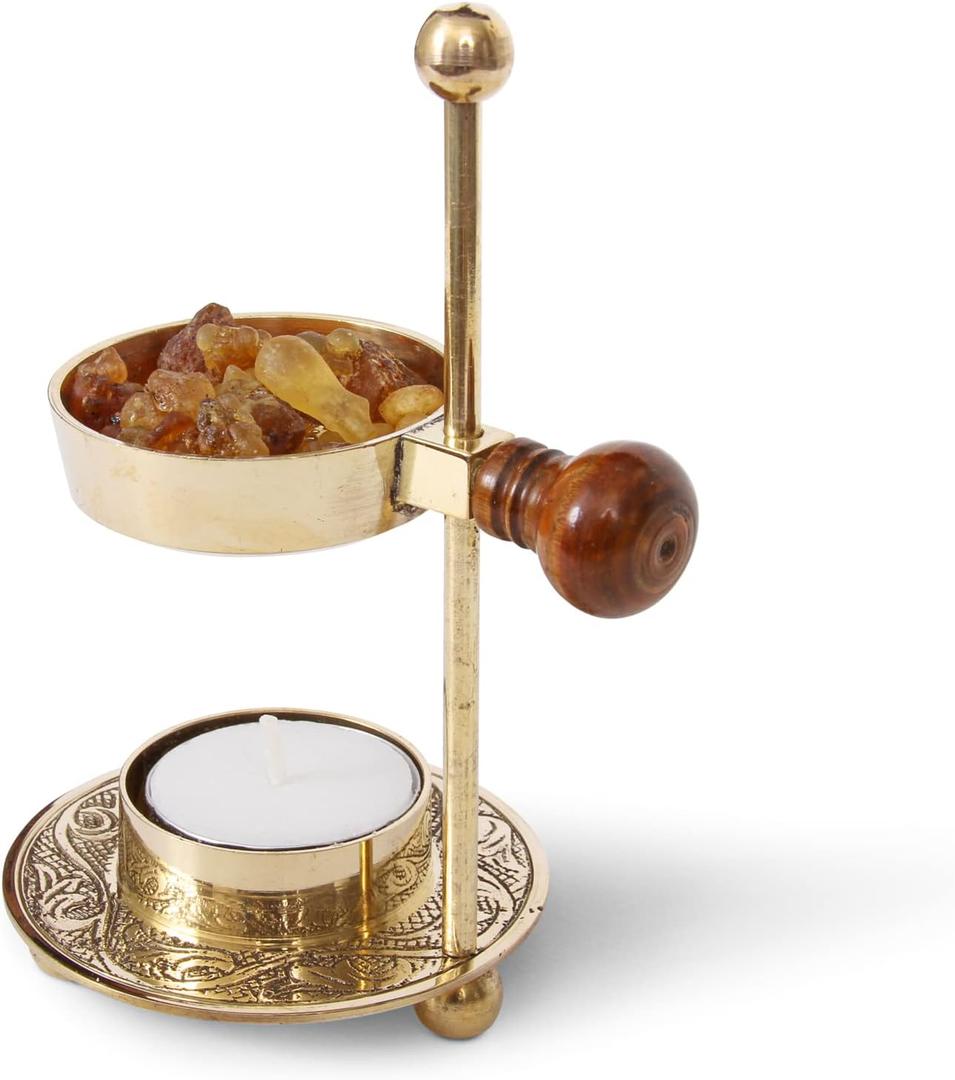 Resin Incense Burner  Dual Use Tea Light or Charcoal Heated | Adjustable Brass Design for Frankincense, Myrrh & Copal | Spiritual Gift for Home Fragrance