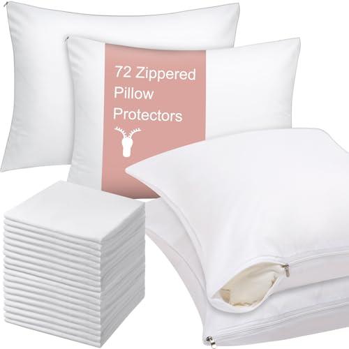 Shimeyao 8 Pcs 20 x 30 Inch Zippered Pillow Protectors Bulk, Standard Size Bedding Pillow Cases, Soft Breathable Cotton Sateen Dust Protection Covers White Protectors for Home Hotel Rental